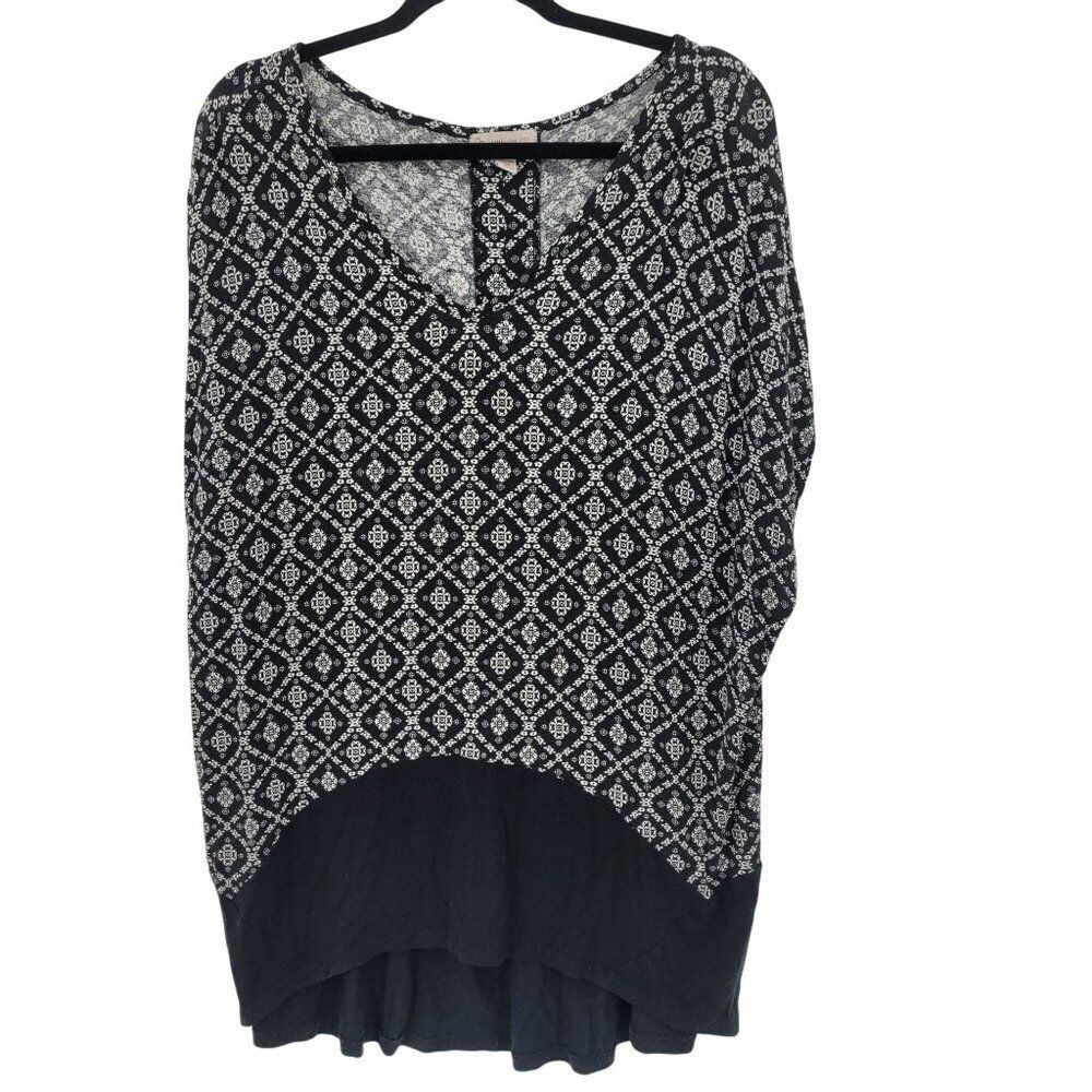 Dress Barn Tunic Top Plus Size‎ 2X Black White Boho Print Hi-Low Casual Comfy